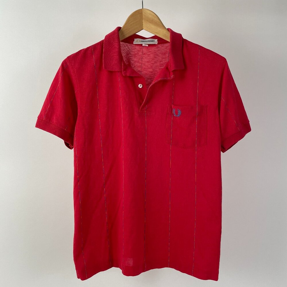 Vintage Men's Fred Perry Lightweight Cotton Pique Polo, Cherry Red/Stripe, Sz M